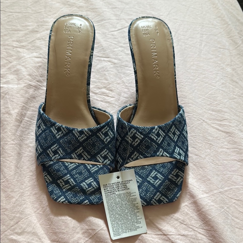 Primark Patterned Blue Slide Sandals